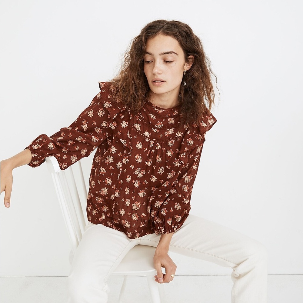 Madewell Ladder-Trim Ruffle Top in Homestead Bouquet Size xs